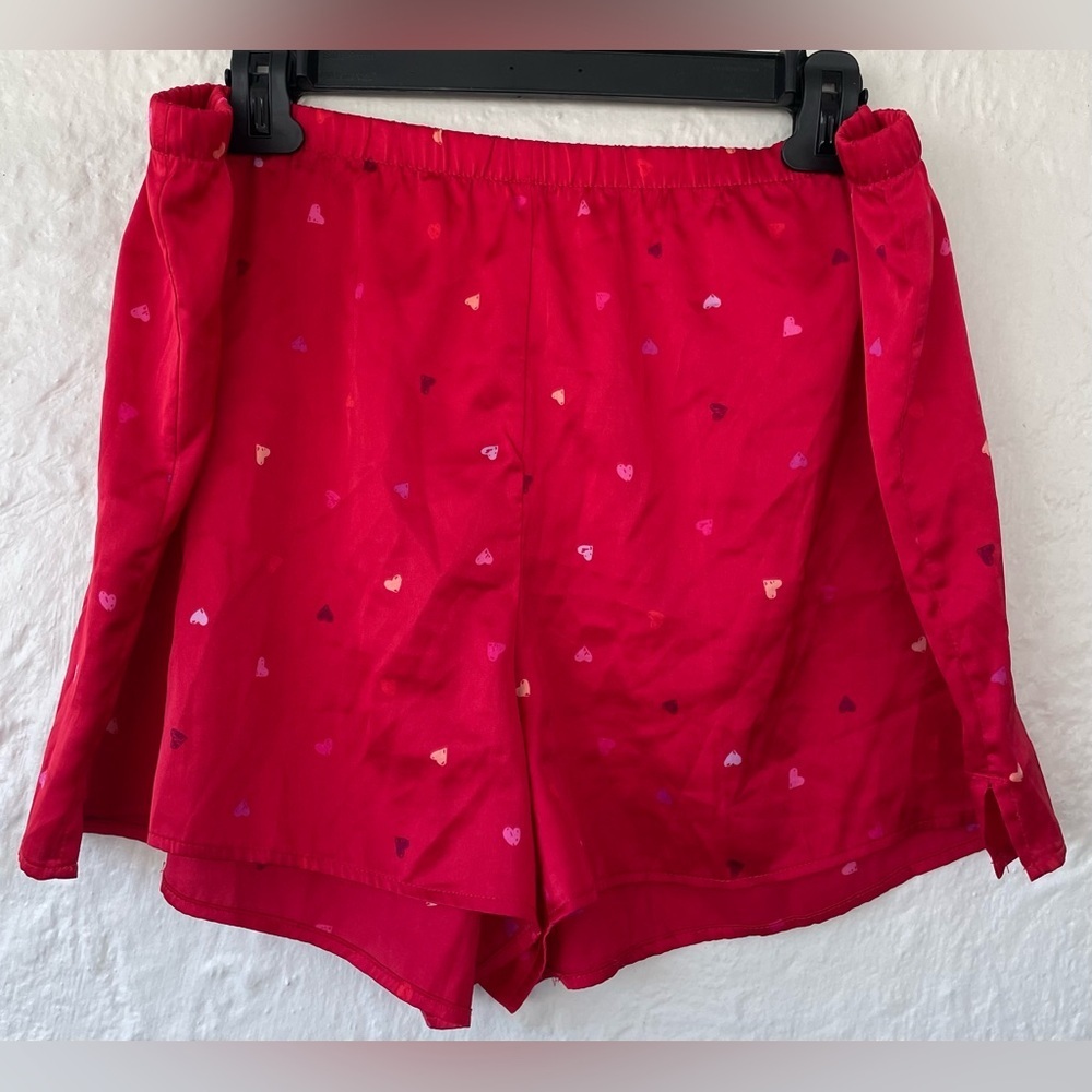 Stars Above red silky satiny sleep shorts / loungewear Valentines Day Hearts; XL